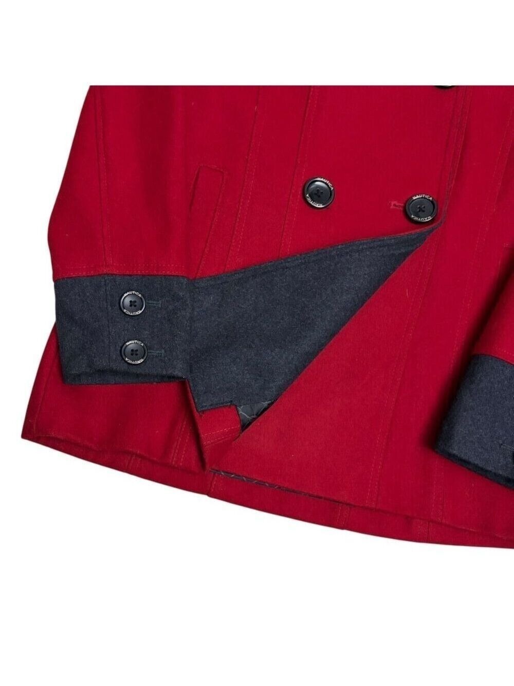 NAUTICA Recycled Wool Blend Winter Designer Casual Red Pea Coat Womens Medium - Picture 8 of 10